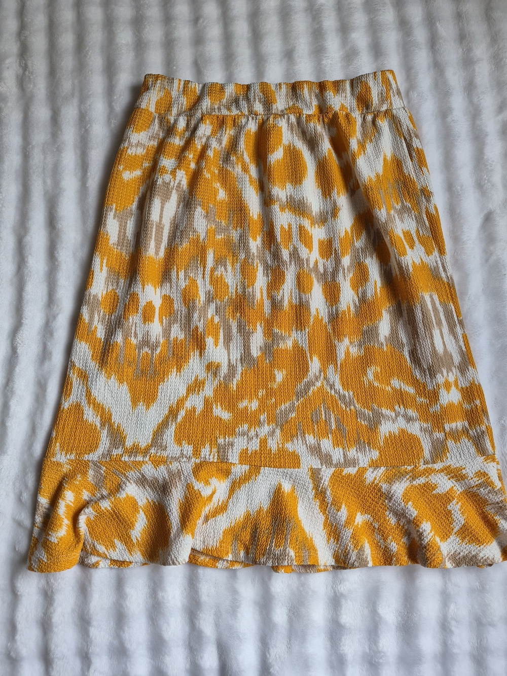 Soho Yellow and Cream Printed Midi Skirt with Ruffle Hem
